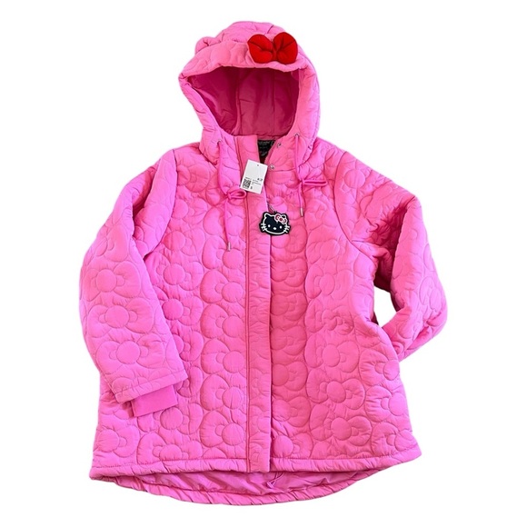 NWT Forever 21 X Hello Kitty & Friends Oversized Pink Bow Puffer Jacket Small - Picture 3 of 11